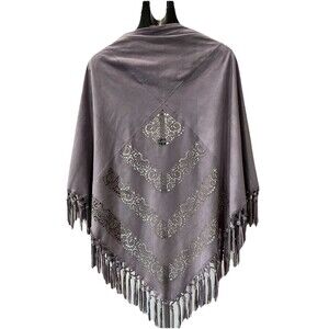 VERA PELLE ITALY SUEDE CAPE With Fringe One Size Beautiful Gray Color $495